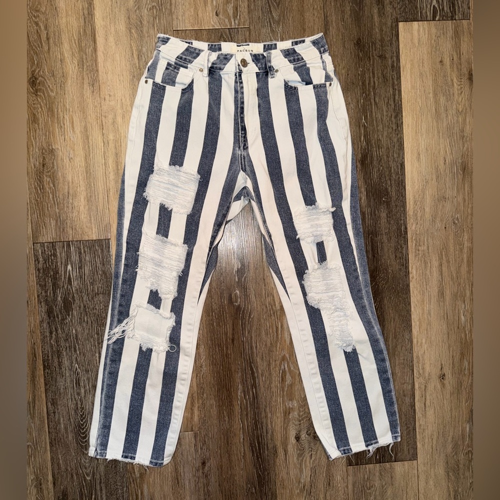 PacSun Distressed Striped Mom Jeans